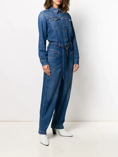 Shop Pinko Long-sleeved Denim Jumpsuit In Blue