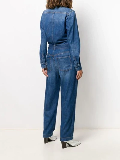 Shop Pinko Long-sleeved Denim Jumpsuit In Blue