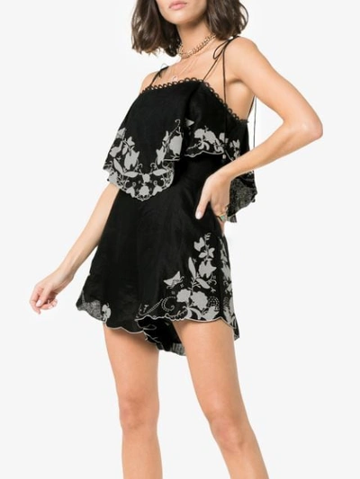 Shop Zimmermann Juniper Applique Linen Playsuit In Black