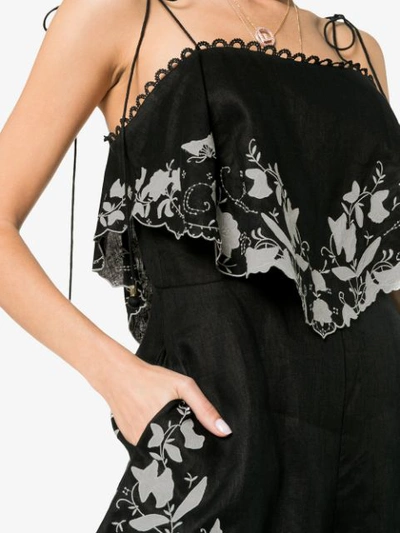 Shop Zimmermann Juniper Applique Linen Playsuit In Black