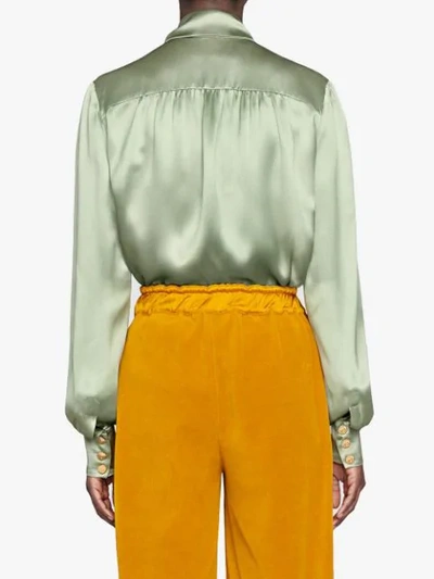 Shop Gucci Satin Shirt With Neck Bow In Green