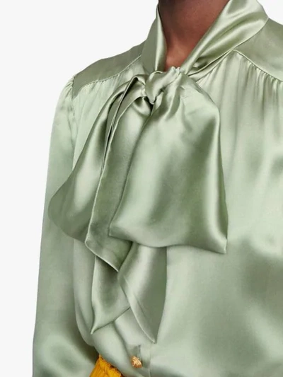 Shop Gucci Satin Shirt With Neck Bow In Green