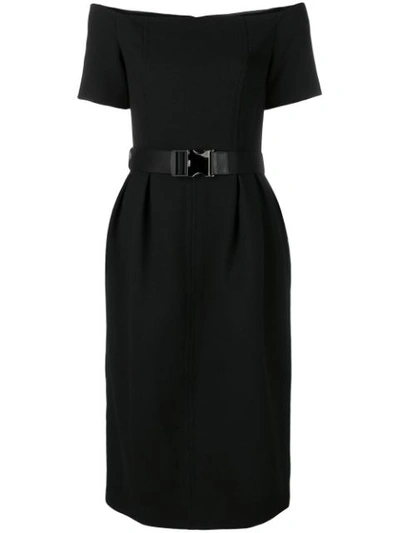 Shop Fendi Belted Wool Dress In Black
