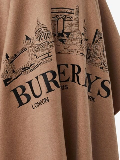 Shop Burberry Embroidered Skyline Cashmere Poncho In Neutrals