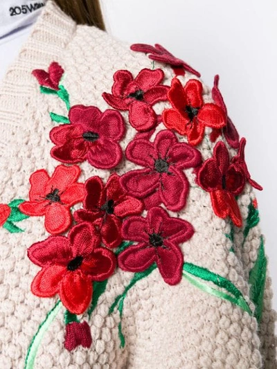 Shop Blumarine Floral-appliquéd Cardigan In 209 Beige Rosato