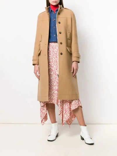 Shop Chloé High Collar Single Breasted Coat In Neutrals