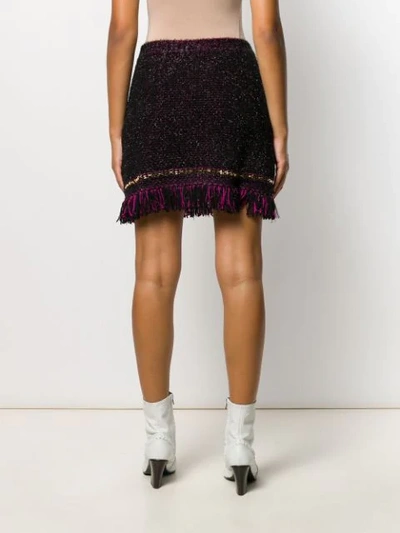 Shop Versace Metallic Threading Fringed Woven Skirt In Black
