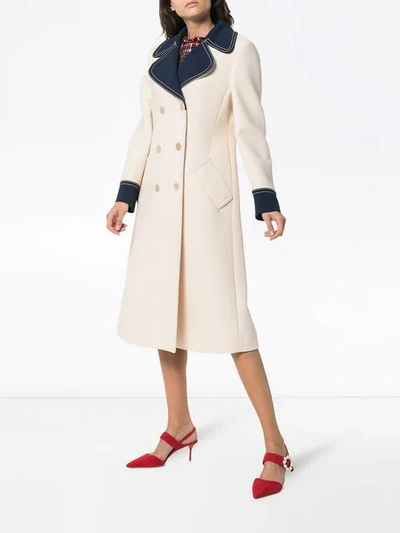 Shop Gucci Double Breasted Bi Colour Wool Coat In Neutrals