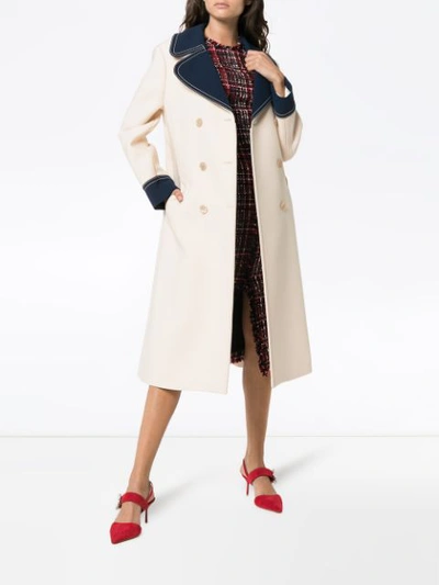 Shop Gucci Double Breasted Bi Colour Wool Coat In Neutrals