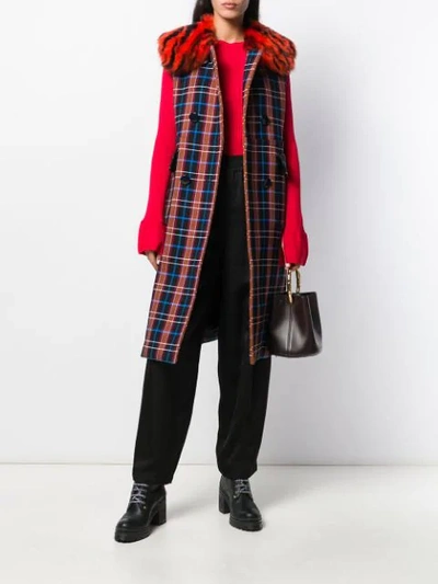 Shop Marni Sleeveless Plaid Coat In Red