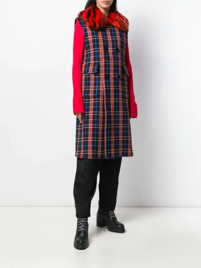 Shop Marni Sleeveless Plaid Coat In Red