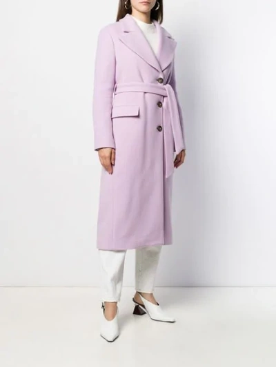 Shop Pinko Belted Long Coat In Purple