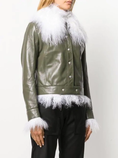 Shop Courrèges Faux Fur Trimmed Jacket In Green