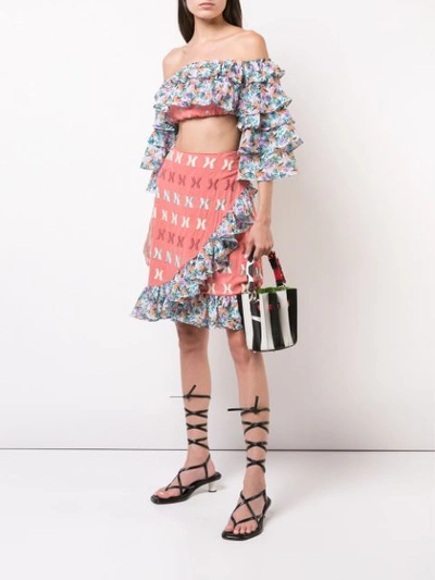 Shop All Things Mochi Off Shoulder Leaf Cropped Top In Multicolour
