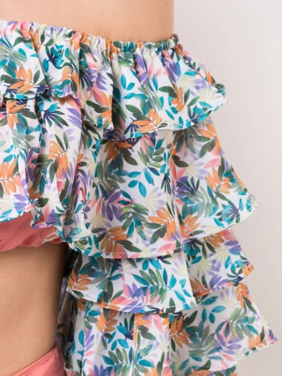 Shop All Things Mochi Off Shoulder Leaf Cropped Top In Multicolour