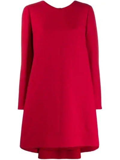 Shop Valentino Long-sleeved Asymmetric Mini Dress In Red