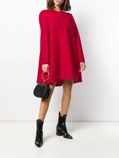Shop Valentino Long-sleeved Asymmetric Mini Dress In Red