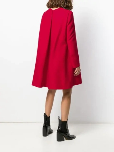 Shop Valentino Long-sleeved Asymmetric Mini Dress In Red