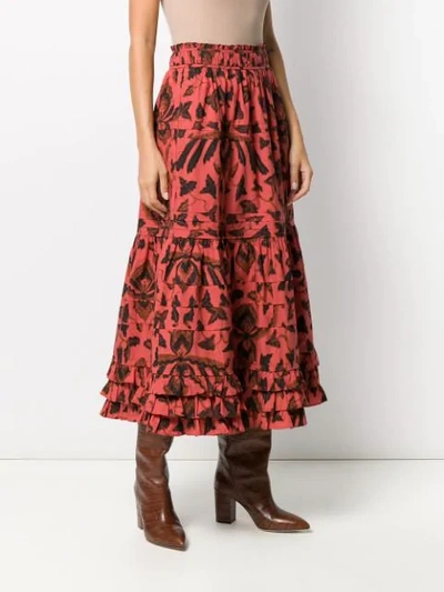 Shop Ulla Johnson Ruffled Midi Skirt In Cinnabar
