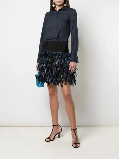 Shop Sara Roka Feather Embellished Shirt Dress In Blue