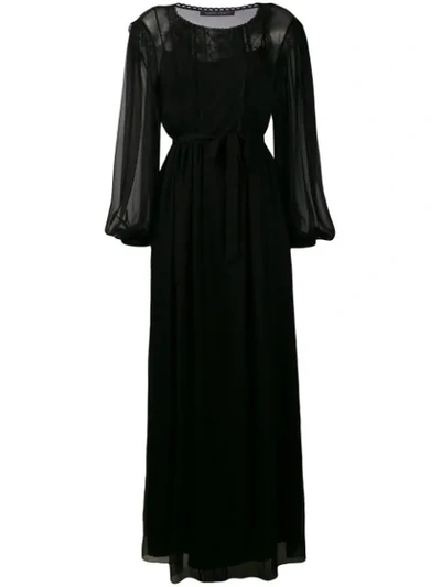 Shop Alberta Ferretti Belted Sheer Long Dress In Black