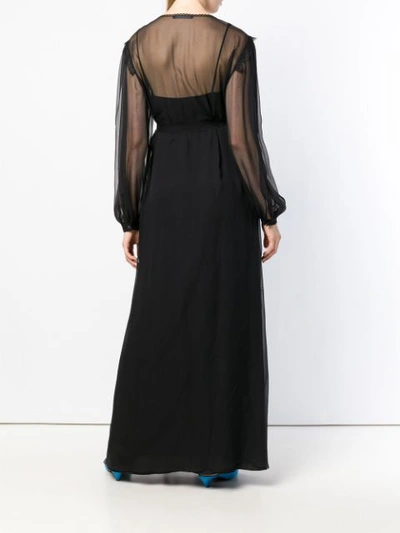 Shop Alberta Ferretti Belted Sheer Long Dress In Black
