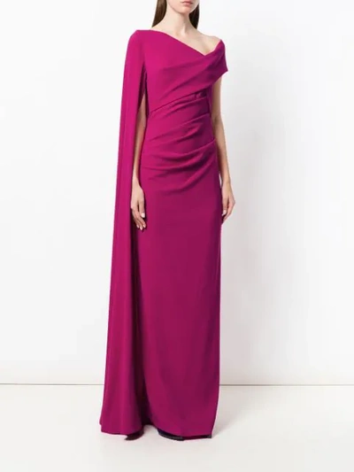 Shop Talbot Runhof Long Cape Sleeve Gown In Pink
