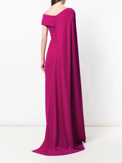 Shop Talbot Runhof Long Cape Sleeve Gown In Pink