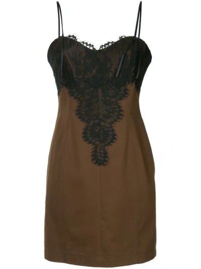 Shop We11 Done Lace Trim Slip Dress In Brown