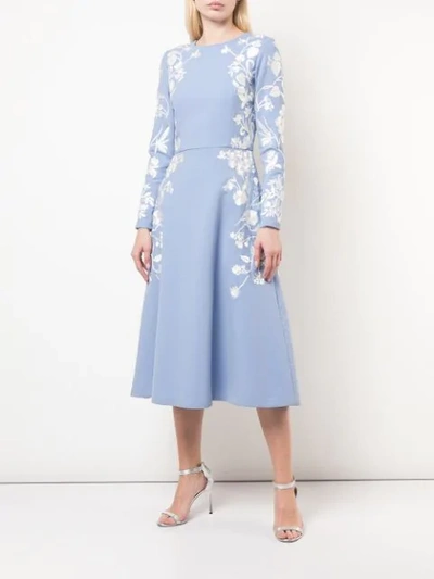 OSCAR DE LA RENTA EMBROIDERED FLORAL DRESS - 蓝色