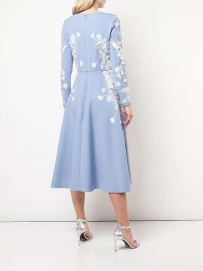 Shop Oscar De La Renta Embroidered Floral Dress In Blue