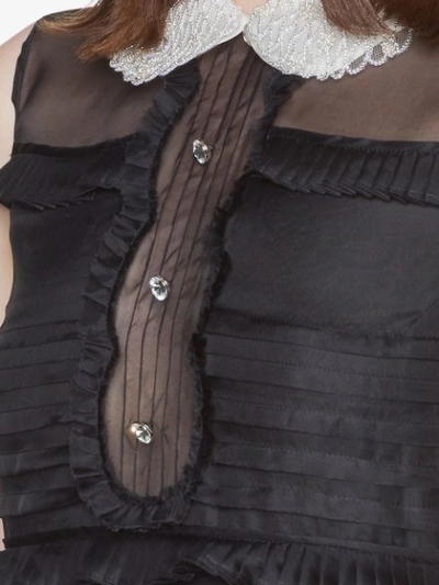 Shop Miu Miu Organza-kleid Mit Perlenkragen In Black