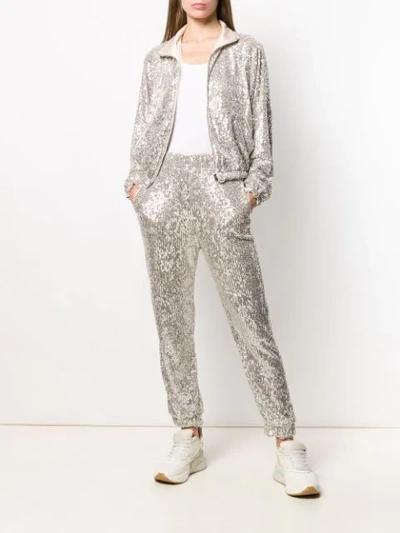 Shop Pinko Sequin-embellished Bomber Jacket In Silver