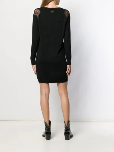 Shop Be Blumarine Distressed Lace-panel Mini Dress In Black