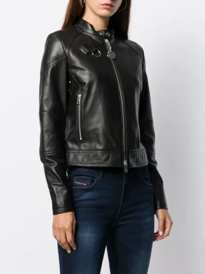 Shop Diesel Zipped Biker Jacket In Black