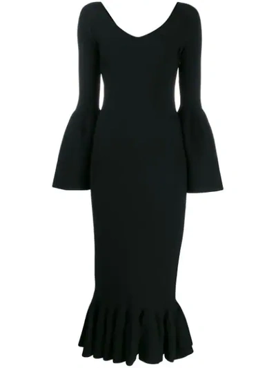 Shop Stella Mccartney Flutted Sleeve Midi Dress In Black