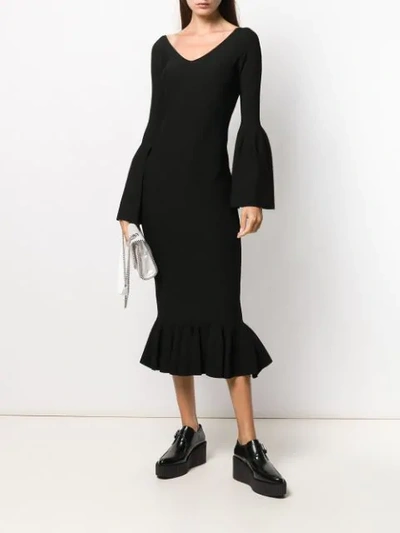 Shop Stella Mccartney Flutted Sleeve Midi Dress In Black