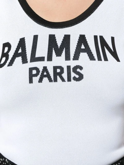 Shop Balmain Scoop Back Logo Bodysuit - White