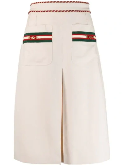 Shop Gucci Interlocking G Horsebit Detail Midi Skirt In Neutrals