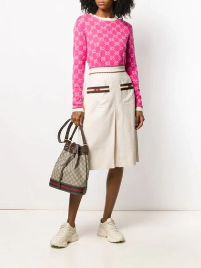 Shop Gucci Interlocking G Horsebit Detail Midi Skirt In Neutrals
