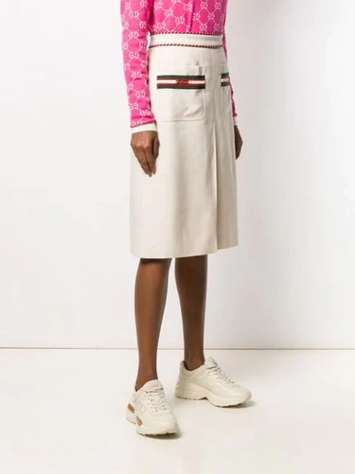 Shop Gucci Interlocking G Horsebit Detail Midi Skirt In Neutrals