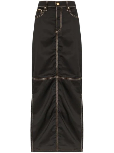 Shop Eytys Contrast Stitch Maxi Skirt In Black