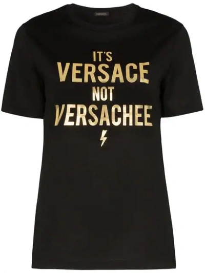 Shop Versace Slogan Cotton T-shirt In Black