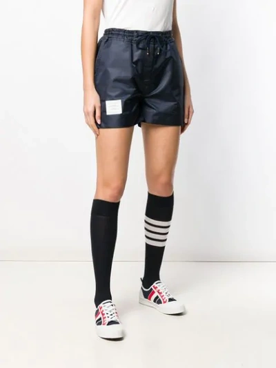 Shop Thom Browne Logo-patch Track Shorts In Blue