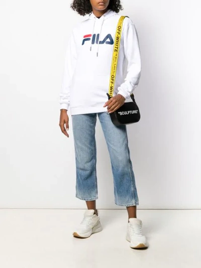 Shop Fila Logo Hooded Sweatshirt In White