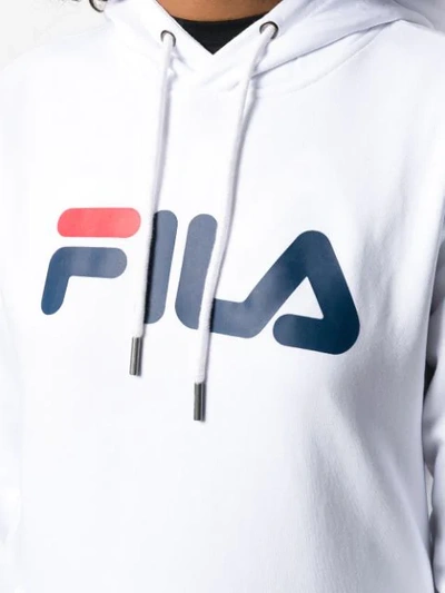Shop Fila Logo Hooded Sweatshirt In White