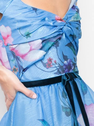 Shop Marchesa Notte Floral Print Organza Gown In Blue
