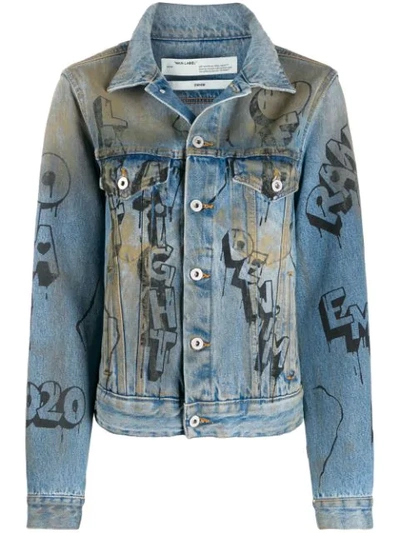 Shop Off-white Jeansjacke Im Distressed-look In Blue