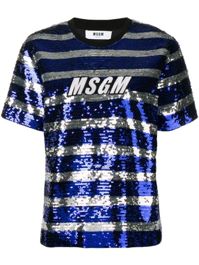 Shop Msgm Sequin Striped T In Blue