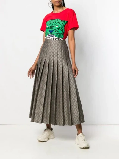 Shop Gucci Gg Supreme Pleated Skirt In Brown